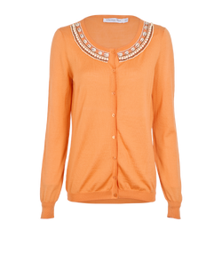 Christian Dior Shellfish Embellished Cardigan, Wool, Orange, UK12, 3*