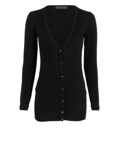 Versace Medusa Buttons Cardigan, &pound;250, Clothing, Black, Wool, Front view