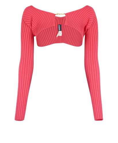 Jacquemus La Maille Pralu Cropped Cardigan, &pound;120, Clothing, Pink, Polyester (Polymer)/Viscose, Front view
