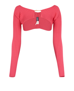 Jacquemus La Maille Pralu Cropped Cardigan, Viscose/Poly, Pink, UK4, 3*