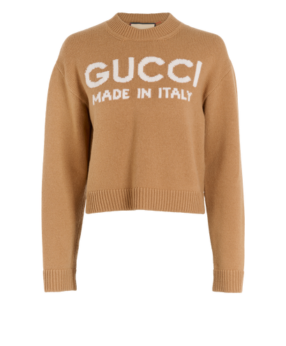 Gucci Intarsia-Knit Logo Jumper, &pound;290, Clothing, Tan, Wool, Front view