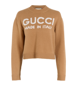 Gucci Intarsia-Knit Logo Jumper, Wool, Tan, Sz S, 3*