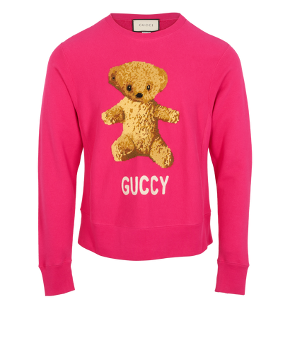 Gucci Bear Embroidered Jumper, &pound;260, Clothing, Pink, Cotton, Front view