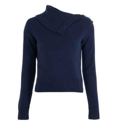 Christian Dior High Neck Jumper, &pound;220, Clothing, Blue, Cashmere, Front view
