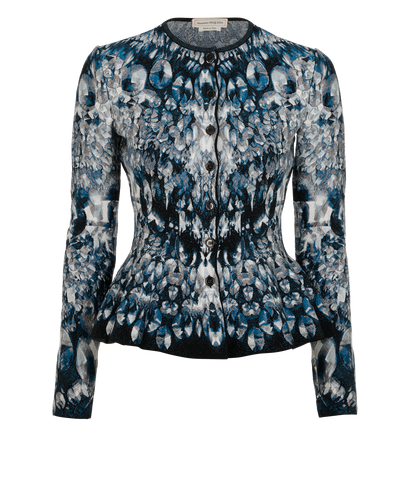 Alexander McQueen Peplum Cardigan, &pound;140, Clothing, Blue, Silk/Viscose, Front view