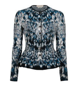 Alexander McQueen Peplum Cardigan, Silk/Viscose, Blue, Sz S, 3*