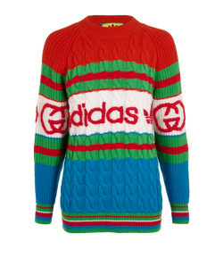 Gucci x Adidas Logo Cable Jumper, Wool, Green/Red/Blue, Sz 2XS, 3*