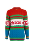 Gucci x Adidas Logo Cable Jumper, &pound;350, Clothing, Blue/Green/Red, Wool, Front view