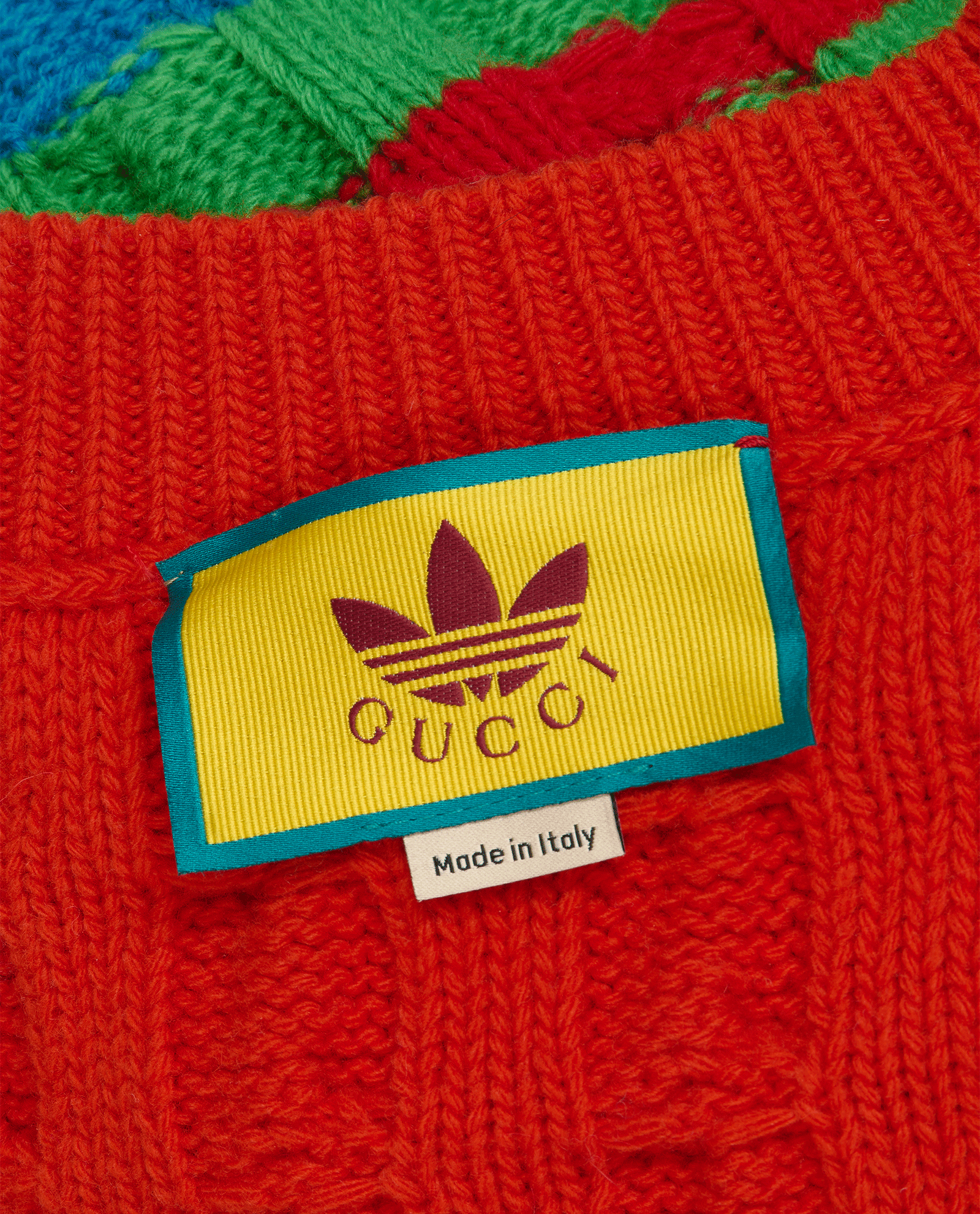 Gucci x Adidas Logo Cable Jumper, &pound;350, Clothing, Blue/Green/Red, Wool, Other view