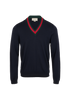 Gucci Web V-Neck Jumper, &pound;350, Clothing, Navy, Wool, Front view