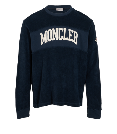Moncler Logo Jumper, &pound;210, Clothing, Navy, Cotton, Front view