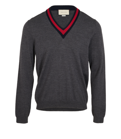 Gucci V Neck Sweater, &pound;350, Clothing, Grey, Wool, Front view