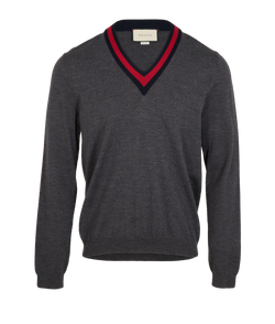 Gucci V Neck Sweater, Mens, Wool, Grey, Sz XL, 3*
