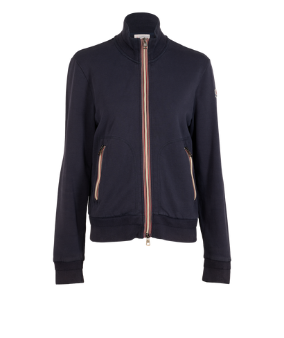 Moncler Zip Up Cardigan, &pound;320, Clothing, Navy, Cotton, Front view