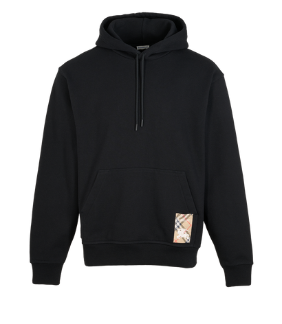 Burberry Check Label Hoodie, &pound;295, Clothing, Black, Cotton, Front view