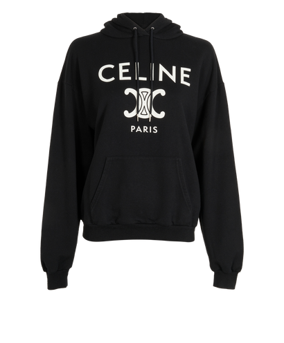 Celine Triomphe Logo Hoodie, &pound;275, Clothing, Black, Cashmere/Cotton, Front view