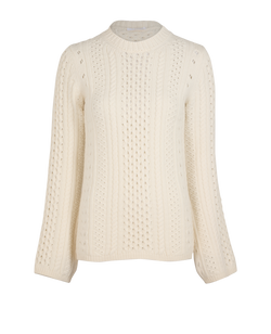 Chloe Cable Knit Pullover, Wool, Cream, Sz XS, 2*