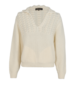 Loro Piana Cable Knit Polo Jumper, Cashmere/Mohair, Cream, Sz XS, 2*