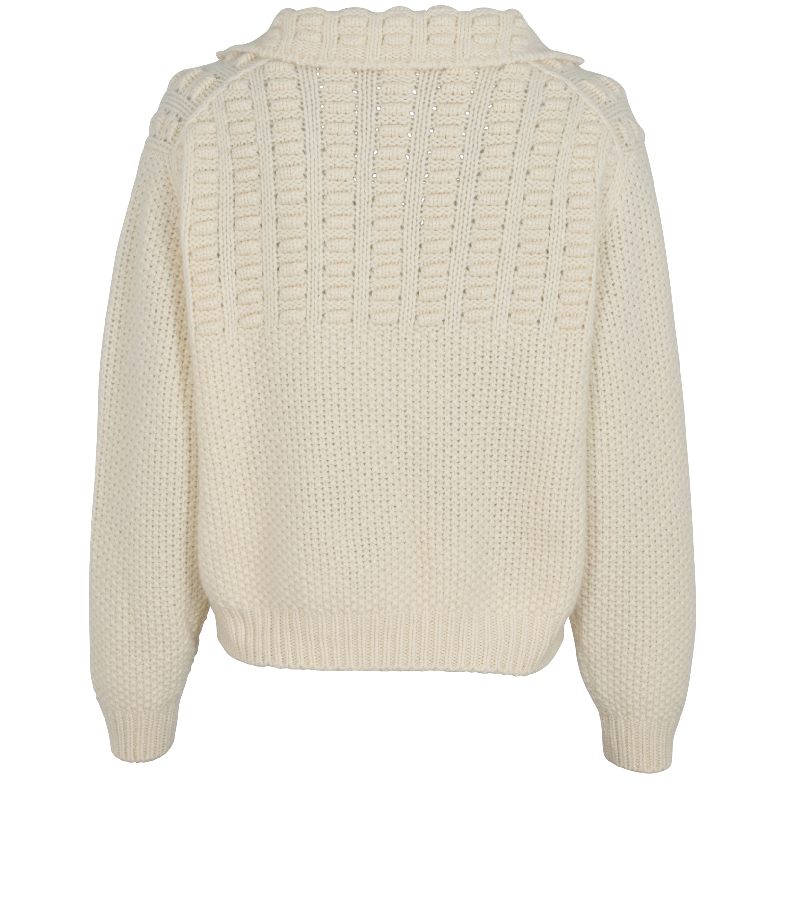Loro Piana Cable Knit Polo Jumper, &pound;295, Clothing, Cream, Cashmere/Mohair, Back view