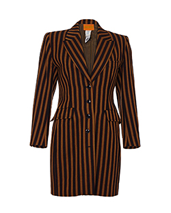 Kenzo Longline Stripe Blazer, Wool, Black/Mustard, UK 8