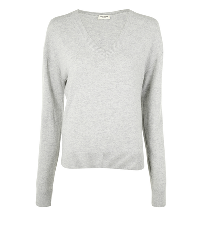 Saint Laurent V-Neck Sweater, &pound;295, Clothing, Grey, Cashmere, Front view