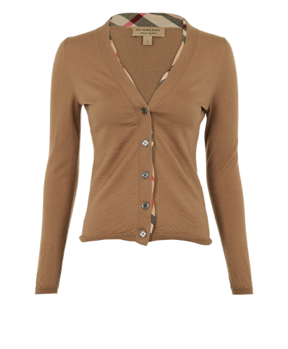 Burberry Plaid Trim Cardigan, &pound;110, Clothing, Beige, Wool, Front view