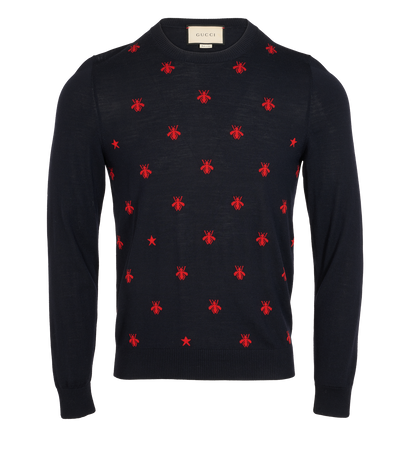 Gucci Bee Knit Jumper, &pound;160, Clothing, Navy, Wool, Front view