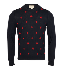 Gucci Bee Knit Jumper, Mens, Wool, Navy, Sz S, 3*