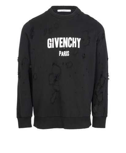 Givenchy Logo Distressed Jumper, &pound;250, Clothing, Black, Cotton, Front view