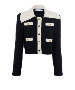 Self-Portrait Contrast Cardigan, Alpaca/Poly, Blk/White, Sz M, 2*