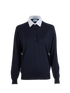 Prada Shirt Collar Fine Knit Polo Jumper, &pound;175, Clothing, Navy/White, Cotton/Wool, Front view