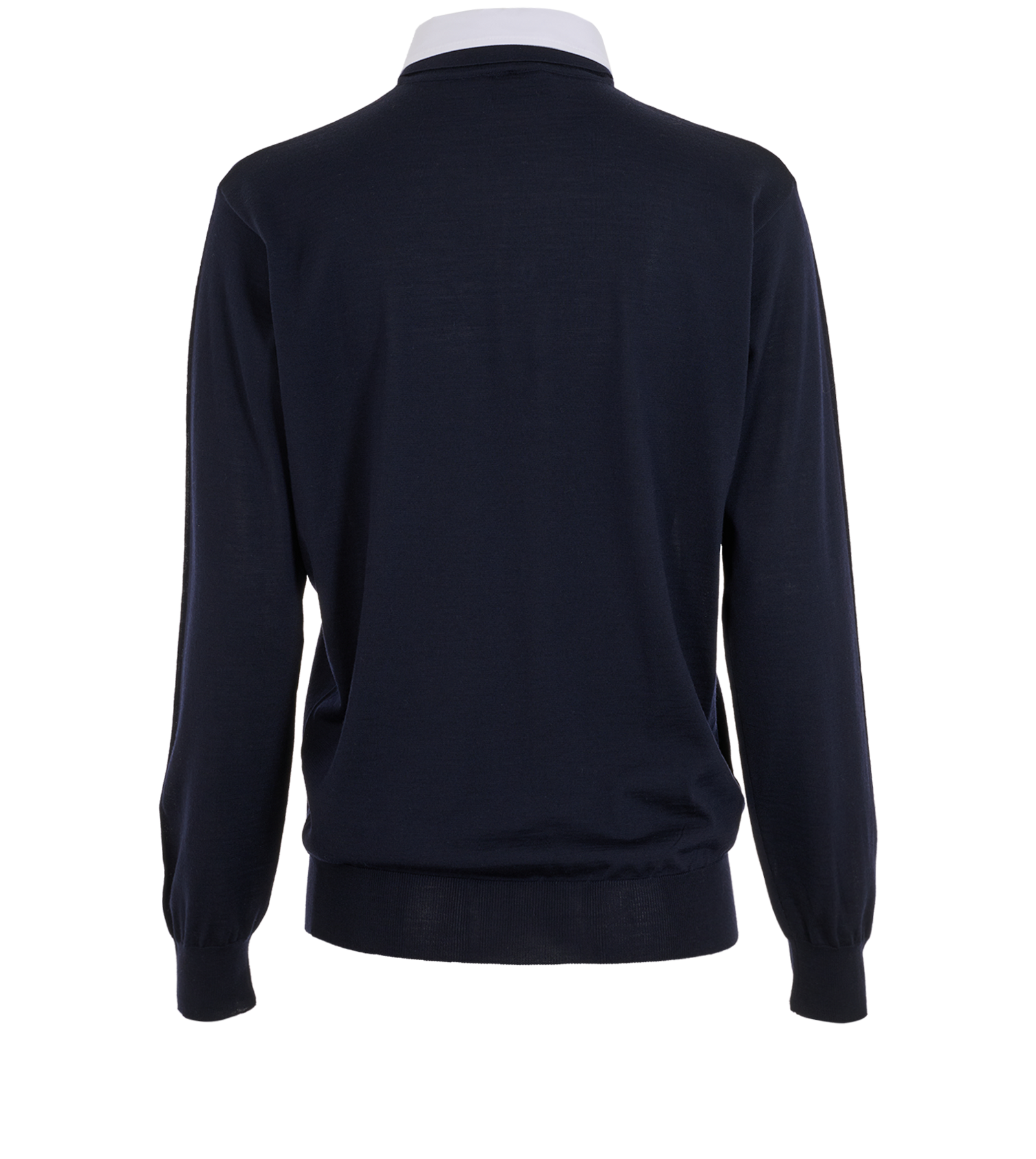 Prada Shirt Collar Fine Knit Polo Jumper, &pound;175, Clothing, Navy/White, Cotton/Wool, Back view