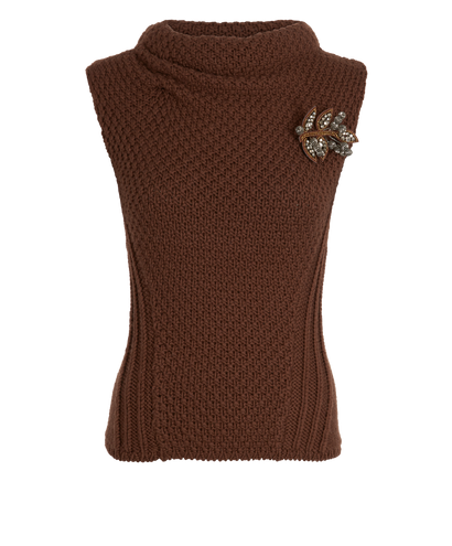 D Squared Leaf Brooch Sleeveless Jumper, &pound;95, Clothing, Brown, Wool, Front view