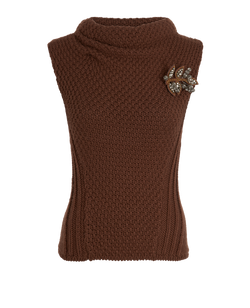 D Squared Leaf Brooch Sleeveless Jumper, Wool, Brown, Sz M, 3*