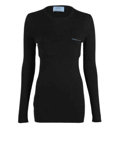 Prada Logo Pocket Jumper, &pound;350, Clothing, Black, Silk/Wool, Front view