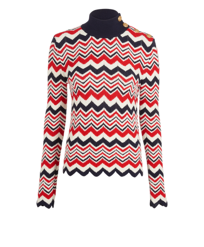 Balmain Chevron High Neck Jumper, &pound;150, Clothing, Blue/Red/White, Polyester/Wool, Front view