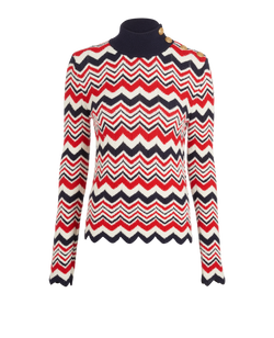 Balmain Chevron High Neck Jumper, Wool.Poly, Red/Blue/White, UK12, 1*
