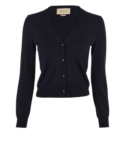 Gucci V-Neck Cardigan, &pound;250, Clothing, Navy, Wool, Front view