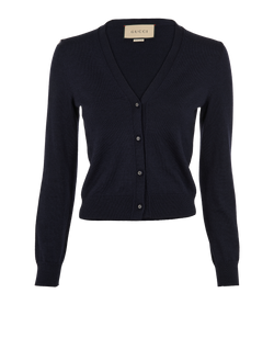 Gucci V-Neck Cardigan, Wool, Navy, SZ XS, 3*