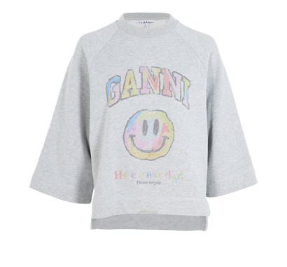 Ganni Smiley Sweatshirt, &pound;95, Clothing, Grey, Cotton/Polyester, Front view