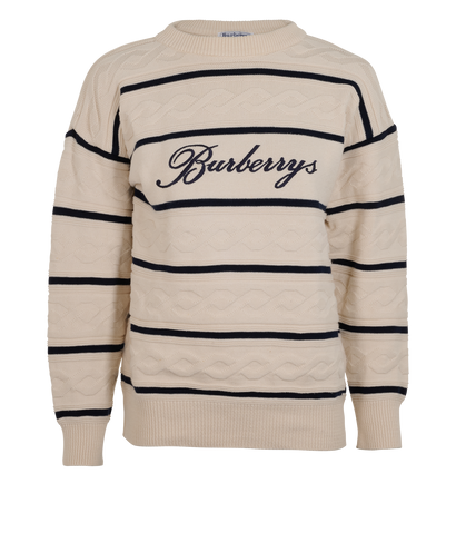 Burberry Vintage Logo Knit Jumper, &pound;110, Clothing, Cream/Navy, Cotton, Front view