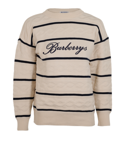 Burberry Vintage Logo Knit Jumper, Cotton, Cream/Navy, Sz S, 2*