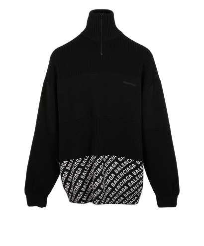 Balenciaga Logo Quarter Zip Jumper, &pound;250, Clothing, Black, Wool, Front view