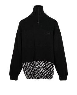 Balenciaga Logo Quarter Zip Jumper, Mens, Wool, Black, Sz XL, 2*