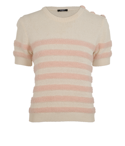 Balmain Striped Jumper, &pound;230, Clothing, Cream/Pink, Wool, Front view