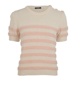 Balmain Striped Jumper, Wool, Cream/Pink, UK10, 2*