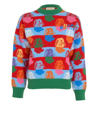 Gucci Rabbit Jumper, &pound;320, Clothing, Blue/Green/Red, Wool, Front view