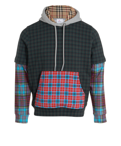 Burberry Plaid Patchwork Hoodie, &pound;210, Clothing, Green, Cotton, Front view