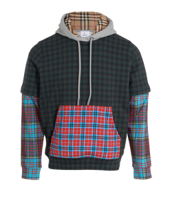 Burberry Plaid Patchwork Hoodie, Mens, Cotton, Green, Sz S, 3*