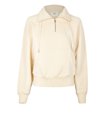 Ami Paris Quarter Zip Jumper, &pound;110, Clothing, Cream, Cotton, Front view